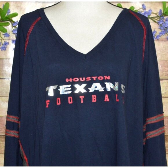 NWT Majestic Womens NFL Houston Texans Long Sleeve T-Shirt Top Size 3X V-Neck - Picture 2 of 9
